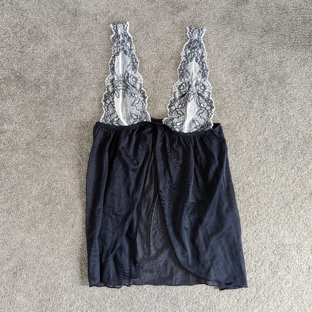 Black and white lingerie teddy open front sexy chemise slip women's size XSmall